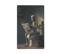 Plaque murale blanche avec motif squelette assis sur une toilette pour la lecture - 1 interrupteur décoratif pour cuisine, salle de bain - Dimensions : 11,4 x 7 cm