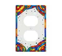 Plaque murale circulaire duplex, vitrail coloré à pois carrés sans multicolore, taille standard, double prise de courant pour salon, chambre à coucher, décoration de bureau