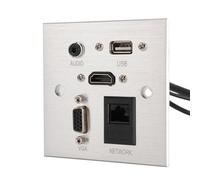 Plaque Murale de Prise Multimédia, Prise Murale avec 5 Interfaces, Dont USB, Interface Multimédia HD, VGA, Son 3,5 Mm, Réseau RJ45, Alliage D'aluminium