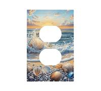 Plaque murale décorative à 1 gang avec sortie duplex, vagues de plage qui s'écrasent et coquillages perlés pour décoration de chambre à coucher, salon