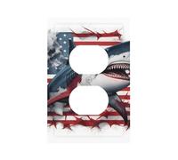 Plaque murale décorative à 1 interrupteur - Motif requin féroce - Drapeau américain - Pour chambre à coucher, salon