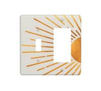 Plaque murale décorative à 2 interrupteurs à bascule style bohème doré pour cuisine, salle de bain, chambre à coucher, 11,4 x 11,4 cm