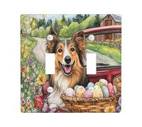 Plaque murale décorative à 2 interrupteurs à double bascule, camion de ferme, œufs de chiot, plaque frontale électrique de campagne pour chambre à coucher