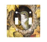 Plaque murale décorative à 2 interrupteurs en forme de colibri d'automne à double bascule, plaque frontale électrique avec trou d'arbre d'automne pour cuisine, salle de bain, interrupteur décoratif en