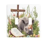 Plaque murale décorative à 2 interrupteurs - Motif rhinocéros - Pour printemps et Pâques - Double bascule - Œufs en croix d'animaux sauvages - Plaque électrique pour chambre, vacances
