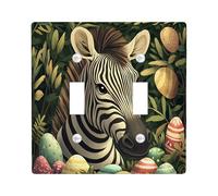 Plaque murale décorative à 2 interrupteurs - Motif zèbre - Pour printemps et Pâques - Double bascule - Œufs d'animaux sauvages - Plaque électrique paysage pour chambre à coucher