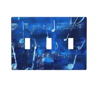 Plaque murale décorative à 3 interrupteurs à bascule avec notes de musique bleues