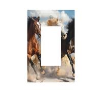 Plaque murale décorative à bascule 1 gang - Étalon masculin - Chevaux qui courent dans un champ de ferme - Pour chambre à coucher, salon