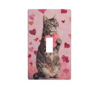 Plaque murale décorative à bascule simple pour cuisine, ferme, chambre à coucher, salle de bain - Chat tigré tenant un cœur rose