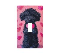 Plaque murale décorative à bascule simple pour cuisine, ferme, chambre à coucher, salle de bain - Chien noir tenant un cœur rose