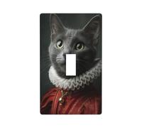 Plaque murale décorative à bascule simple pour cuisine, ferme, chambre à coucher, salle de bain Motif chat gris portant une robe royale rouge