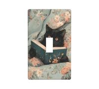 Plaque murale décorative à bascule simple pour cuisine, ferme, chambre à coucher, salle de bain Motif chat noir lisant un livre dans le lit