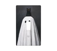 Plaque murale décorative à bascule simple pour cuisine, ferme, chambre à coucher, salle de bain, motif chat noir sur feuille blanche