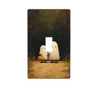 Plaque murale décorative à bascule unique pour cuisine, ferme, chambre à coucher, salle de bain - Deux fantômes mignons qui marchent dans la forêt