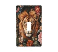 Plaque murale décorative à bascule unique pour cuisine, ferme, chambre à coucher, salle de bain - Lion et fleurs mâles