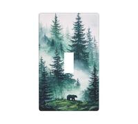 Plaque murale décorative à bascule unique pour cuisine, ferme, chambre à coucher, salle de bain - Motif forêt brumeuse - Pin majestueux - Silhouette de grand ours