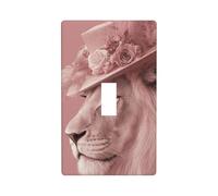 Plaque murale décorative à bascule unique pour cuisine, ferme, chambre à coucher, salle de bain Motif lion rose portant un chapeau élégant