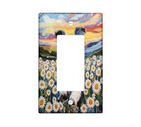 Plaque murale décorative amusante en forme de chien Border Collie à 1 voie, motif marguerites printanières, taille standard, façade électrique pour chambre à coucher, salon