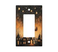 Plaque murale décorative amusante pour interrupteur d'Halloween avec 1 interrupteur à bascule unique, balai de sorcière, étoiles, ville, plaque frontale électrique pour cuisine, salle de bain