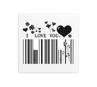 Plaque murale décorative avec codes-barres avec inscription « I Love You » - 11,4 x 11,4 cm