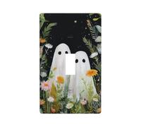 Plaque murale décorative avec deux fantômes mignons avec fleurs pour cuisine, ferme, chambre à coucher, salle de bain