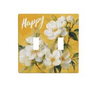 Plaque murale décorative avec motif fleur blanche sur fond jaune - 11,4 x 11,4 cm