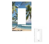 Plaque murale décorative avec motif palmiers verts et océan, 1 interrupteur à bascule pour chambre à coucher, cuisine, salon