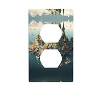 Plaque murale décorative duplex - Prise électrique - Interrupteur de qualité supérieure - Pour décoration d'intérieur - 11,4 x 7 cm - Petite ville sur l'île - Imprimé