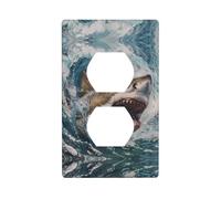 Plaque murale décorative duplex - Prise électrique - Interrupteur de qualité supérieure - Pour décoration d'intérieur - 11,4 x 7 cm - Motif requin dans les vagues