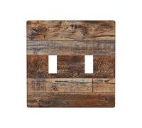 Plaque murale décorative en bois rustique marron pour interrupteur à bascule à 2 interrupteurs - Taille standard - 11,4 x 11,4 cm