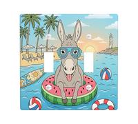 Plaque murale décorative en forme d'âne pour plage d'été - 2 interrupteurs - Double bascule - Bouée de natation tropicale côtière - Plaque électrique pour chambre - Motif animal amusant