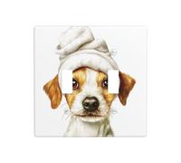 Plaque murale décorative en forme de chien aquarelle avec serviette blanche sur la tête - 11,4 x 11,4 cm