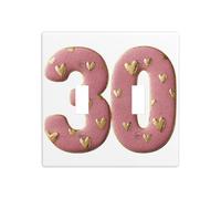 Plaque murale décorative en forme de chiffre 30 cœurs roses et dorés - Taille standard - 11,4 x 11,4 cm