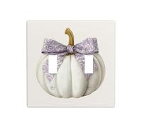 Plaque murale décorative en forme de citrouille blanche avec nœud lilas - 11,4 x 11,4 cm