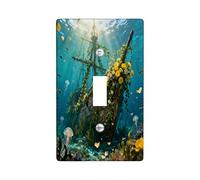Plaque murale décorative en forme d'épave de bateau nautique - 1 interrupteur à bascule unique - Trésor de l'océan frais - Plaque électrique pour chambre, scénario de mer