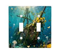 Plaque murale décorative en forme d'épave nautique à 2 interrupteurs - Double bascule - Trésor de l'océan frais - Plaque électrique pour chambre, scénario de mer