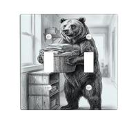 Plaque murale décorative en forme d'ours pour double interrupteur, panier rustique naturel, sans plastique noir, taille standard, pour maison, salon, chambre à coucher, appartement