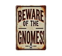 Plaque murale décorative en métal avec inscription « Beware of The Gnomes » - Style vintage - 20,3 x 30,5 cm