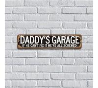 Plaque murale décorative en métal avec inscription « Daddy's Garage If He Can't Fix It We're All Screwed » - Cadeau de fête des pères - Cadeau vintage pour la maison, les pubs, les clubs, les cafés