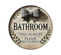Plaque murale décorative en métal de style vintage avec inscription « Bathroom Open 24 Hours Please Seat Yourself » - 20,3 x 20,3 cm