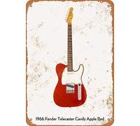 Plaque murale décorative en métal style vintage Fender Telecaster Candy Apple 1966 Rouge 20,3 x 30,5 cm