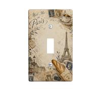 Plaque murale décorative en plastique beige de taille standard pour interrupteur à motif Tour de Paris - Style vintage rustique - Pour maison, salon, nouvel appartement (simple)