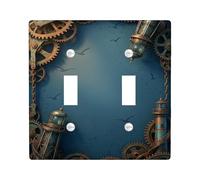 Plaque murale décorative en plastique bleu de taille standard pour interrupteur à double engrenage, steampunk, carte du phare nautique, décoration d'appartement