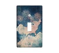 Plaque murale décorative en plastique bleu de taille standard pour interrupteur, motif patriotique vintage, feux d'artifice, nuages, jour de l'indépendance, pour chambre à coucher, salle de bain