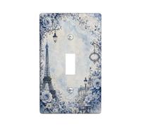 Plaque murale décorative en plastique bleu de taille standard pour interrupteur Motif Tour de Paris - Style vintage romantique - Pour chambre à coucher, salle de bain, cuisine, entrée (simple)