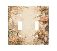 Plaque murale décorative en plastique de taille standard pour double interrupteur, motif tour de Paris, pigeon, rose, rose pastel, pour maison, salon, nouvel appartement