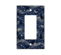 Plaque murale décorative en plastique de taille standard pour interrupteur à bascule motif chat pour Halloween, vagues lunaires fantaisistes, bleu marine, taille standard pour maison, salon, chambre à