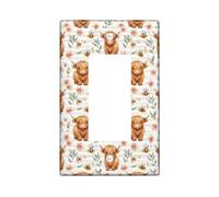 Plaque murale décorative en plastique marron de taille standard pour interrupteur à bascule Motif vache des Highlands Fleurs Abeilles Style rustique Pour maison, salon, nouvel appartement