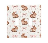 Plaque murale décorative en plastique marron de taille standard pour interrupteur double motif lapin, nœud fantaisie, fleur, printemps