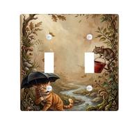 Plaque murale décorative en plastique marron pour double interrupteur, motif souris, parapluie de souris fantaisie, taille standard, pour maison, salon, chambre à coucher, salle de bain